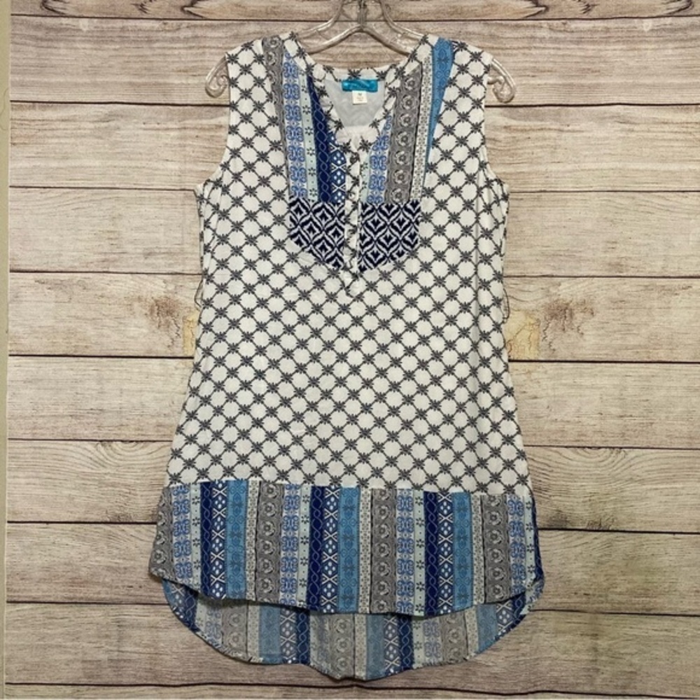 Francesca’s ButtonsTunic Top High Low Hem Sleeveless Blouse Blue Medium